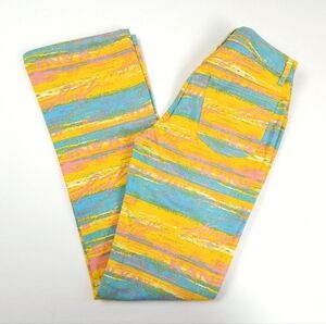 Karl Kani Vintage 90s NWT Turquoise Yellow Flare Denim Jeans 28 Small